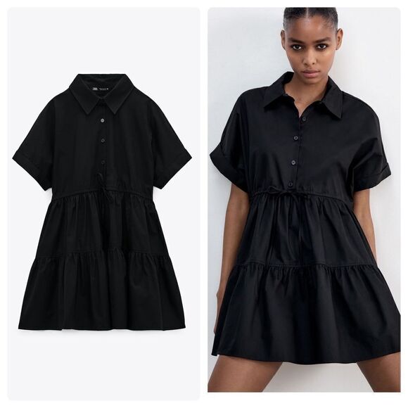 Zara Short Black Oxford Dress New - Picture 1 of 9